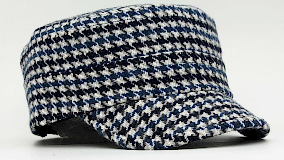 Desenli Kaz Ayağı Kastro Şapka Kasket Outdoor Yünlü Castro Kep Lacivert