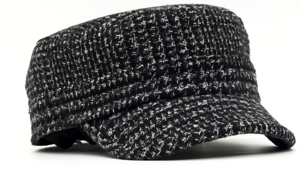 Desenli Kaz Ayağı Kastro Şapka Kasket Outdoor Yünlü Castro Kep Siyah