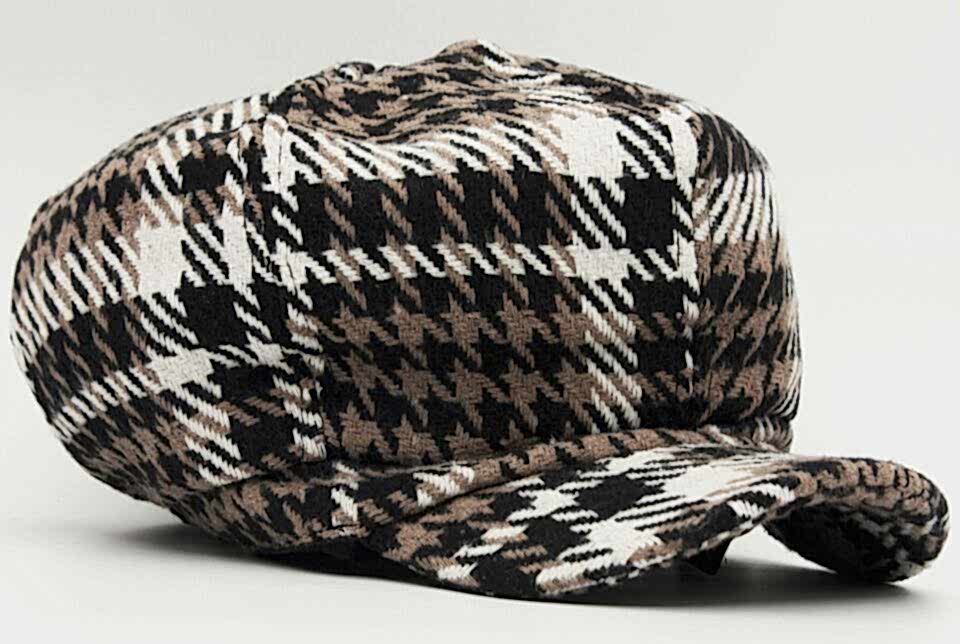 Kadın Kazayağı Desen Yün Kasket Şapka