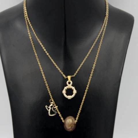 Kadın Katlı Zincir Kolye Altın Renk Melek Desenli