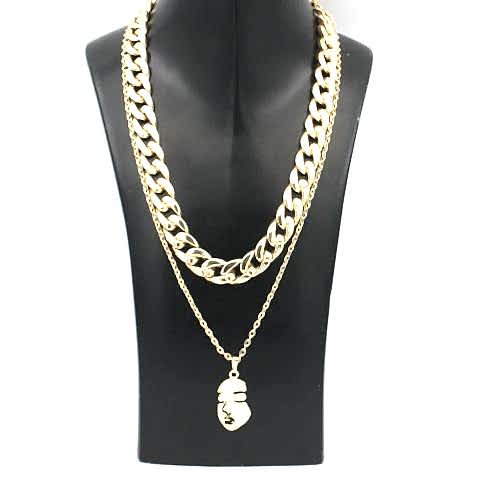 Kadın Katlı Zincir Kolye Altın Renk Yüz Desenli