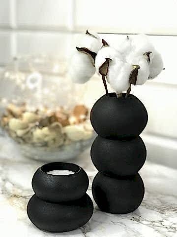 Tealight Mumluk Ve Vazo Seti 2'li Set Hediyelik Siyah