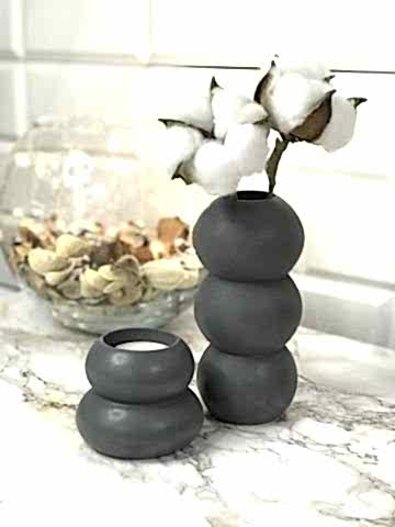 Tealight Mumluk Ve Vazo Seti 2'li Set Hediyelik Antrasit