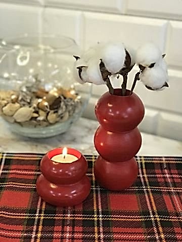 Tealight Mumluk Ve Vazo Seti 2'li Set Hediyelik Kırmızı