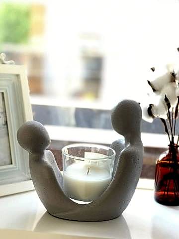 Hediyelik  Tasarım Sevgili Mumluk Dekoratif Sevgili Mumluk Gri