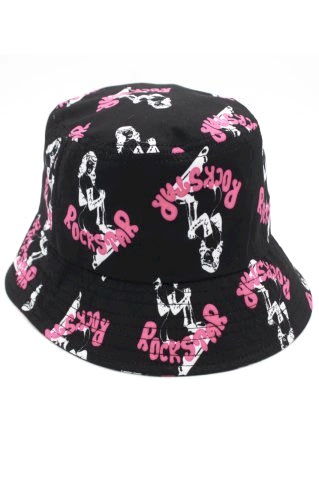 Desenli Bucket şapka Rock Star Kadın Kova Şapka Siyah