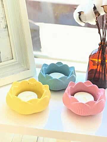 Yogacılar İçin Dekoratif Lotus Çiçeği Mumluk Set  pembe