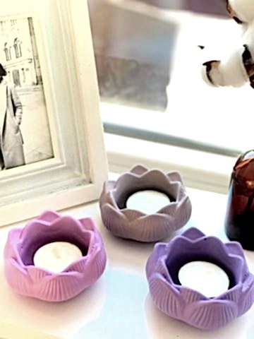 Yogacılar İçin Dekoratif Lotus Çiçeği Mumluk Set  lila
