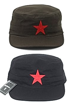 Unisex Castro Şapka Kasket Haki Siyah Yıldız Nakışlı Set