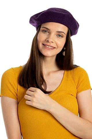 Kadın Yünlü Mor Fransız Ressam Bere