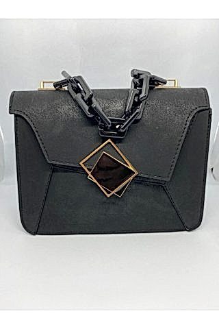 Kadın Siyah Kare Tokalı El ve Omuz Çantası