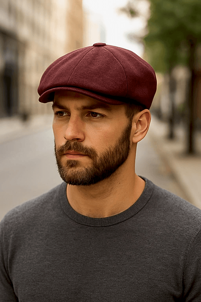 Ingiliz Stili London Yazlık Kasket Keten Bordo Şapka